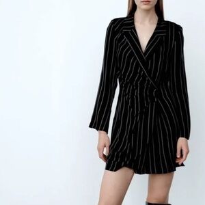 ZARA Black White Stripe Blazer Mini Dress Size Small